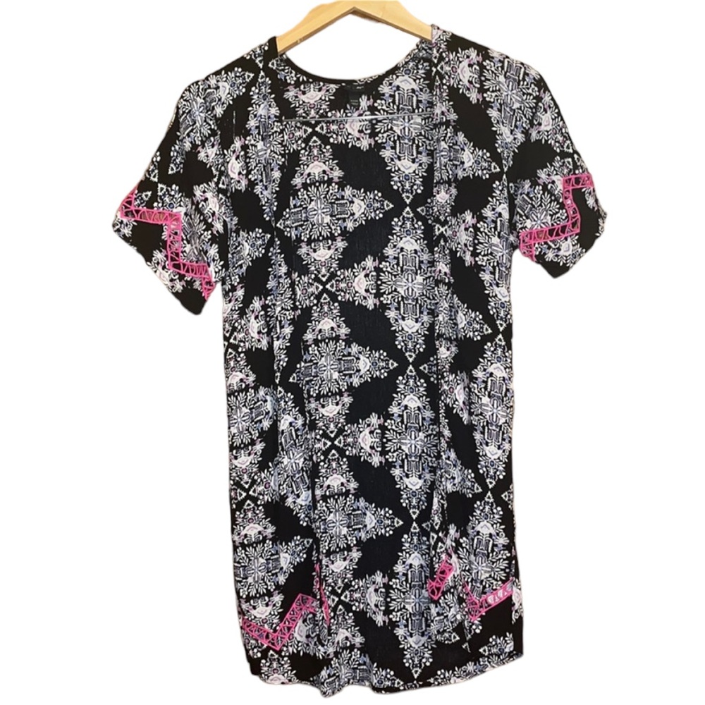 •ART CLASS•BLACK/EHITE OPEN FRONT SHORT SLEEVE 100% RAYON CARDIGAN SIZE 6X